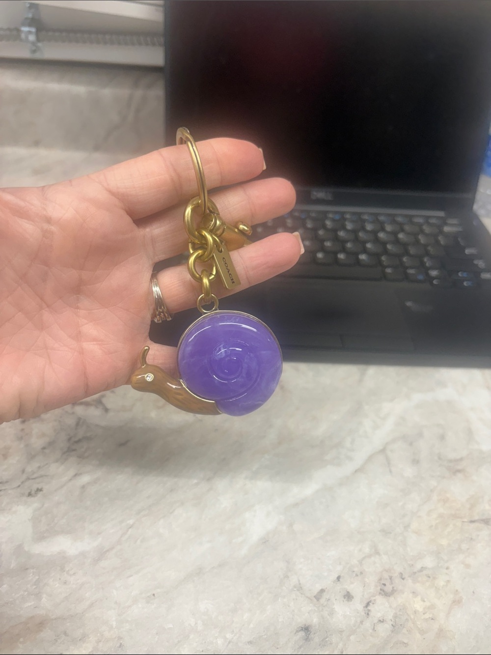 COACH Purple Enamel Snail Keyring with Antique Gold Hardware - Picture 2 of 2
